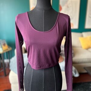 Forever 21 Sheer Mesh Striped Long Sleeve Crop Top (Medium)